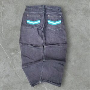 Red Ape Jeans Mens 38x33 Black Baggy Y2K Wide-Leg Embroidered Grunge Hip Hop 00s